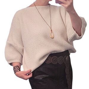 VTG San Miguel White Cable Knit 100% Cotton Oversized Sweater Medium